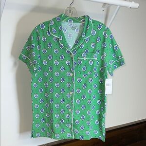 NWT Vera Bradley Short-Sleeve Button-Down PJ Top in Garden Green Leaf- XS
